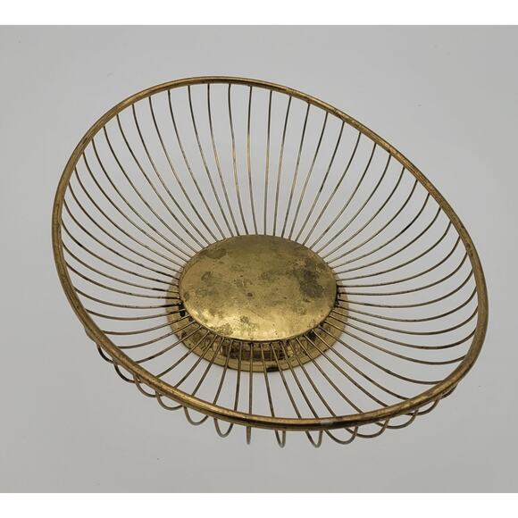 Vintage Mid Century 60s Wire Bread Basket Fruit Bowl MCM Oval Gold Tone Italy - Picture 6 of 16